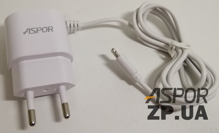 Мережевий зарядний пристрій Aspor A802 (1USB/1A) LED + USB кабель Lightning- білий — изображение 4