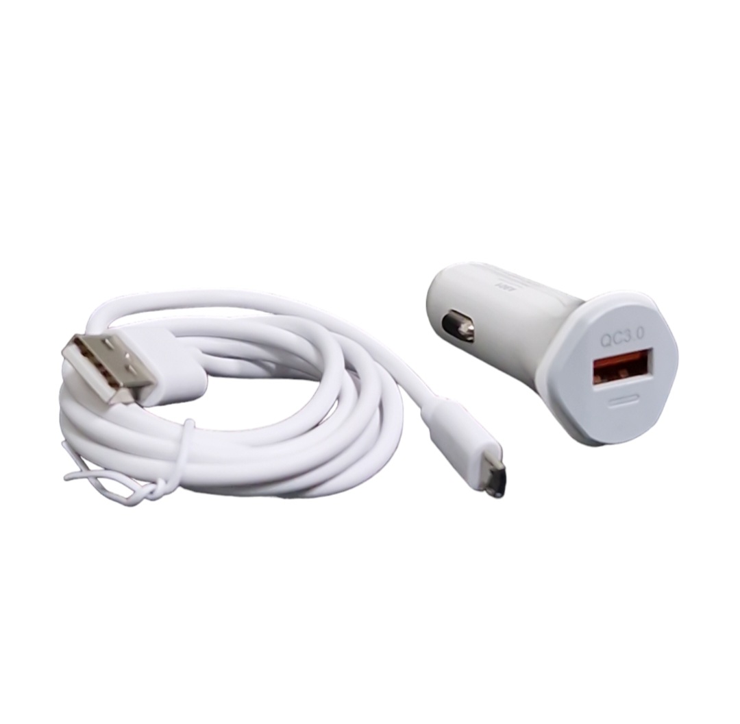 Автомобільний зарядний пристрій Aspor A901 (QC3.0/18W) LED + USB кабель Micro- білий