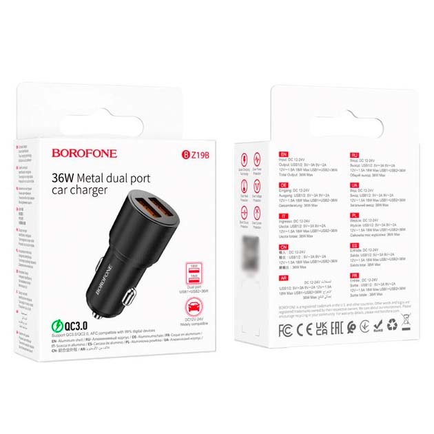 Автомобільний зарядний пристрій Borofone BZ19 Wisdom 12W (2USB/2.4A)- чорний — изображение 3