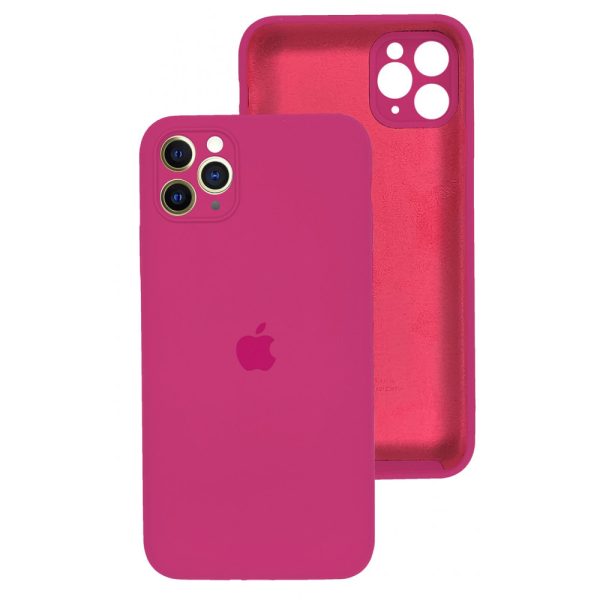 Накладка (з мікрофіброю) Silicon Case Full Camera для iPhone 12 (6.1)- малиновий