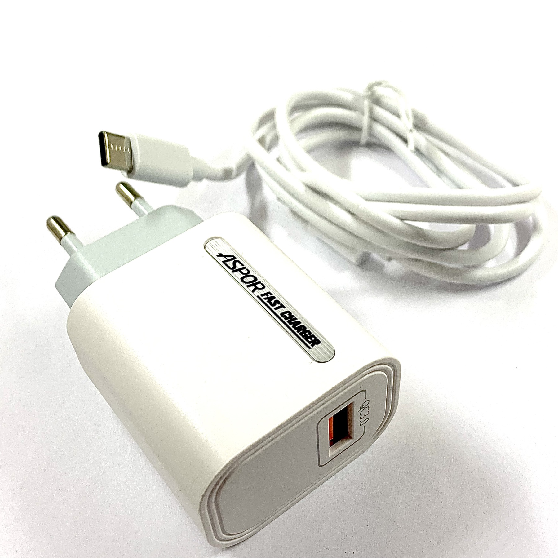 Мережевий зарядний пристрій Aspor A803 18W QC 3.0 + USB кабель Type-C- білий — изображение 2