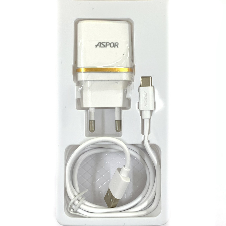 Мережевий зарядний пристрій Aspor A828 Econom пак (2USB/2.4A) + USB кабель Type-C- білий — изображение 4
