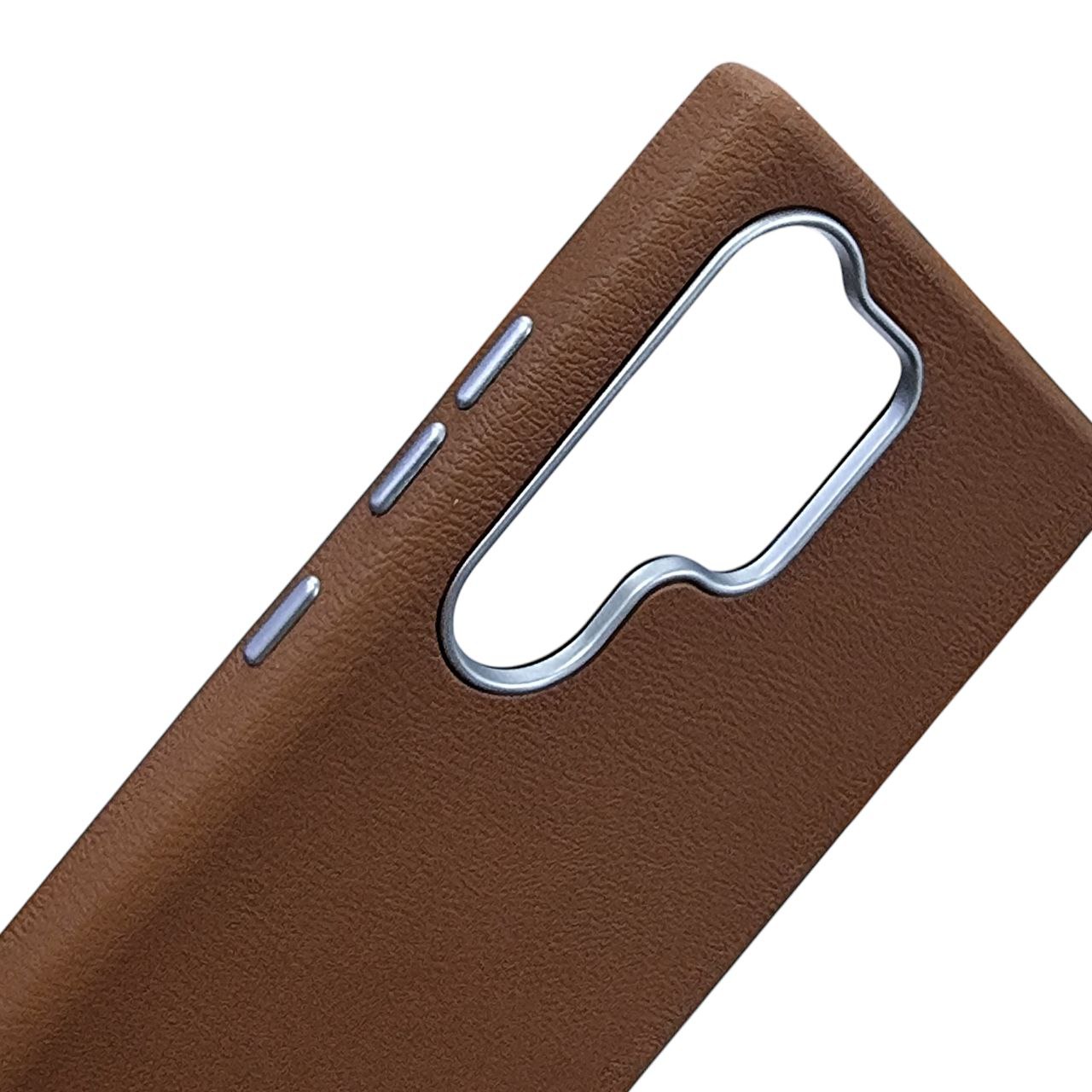 Накладка (з мікрофіброю) Leather Case Metal Buttons для Samsung S24 Ultra- коричневий — изображение 2