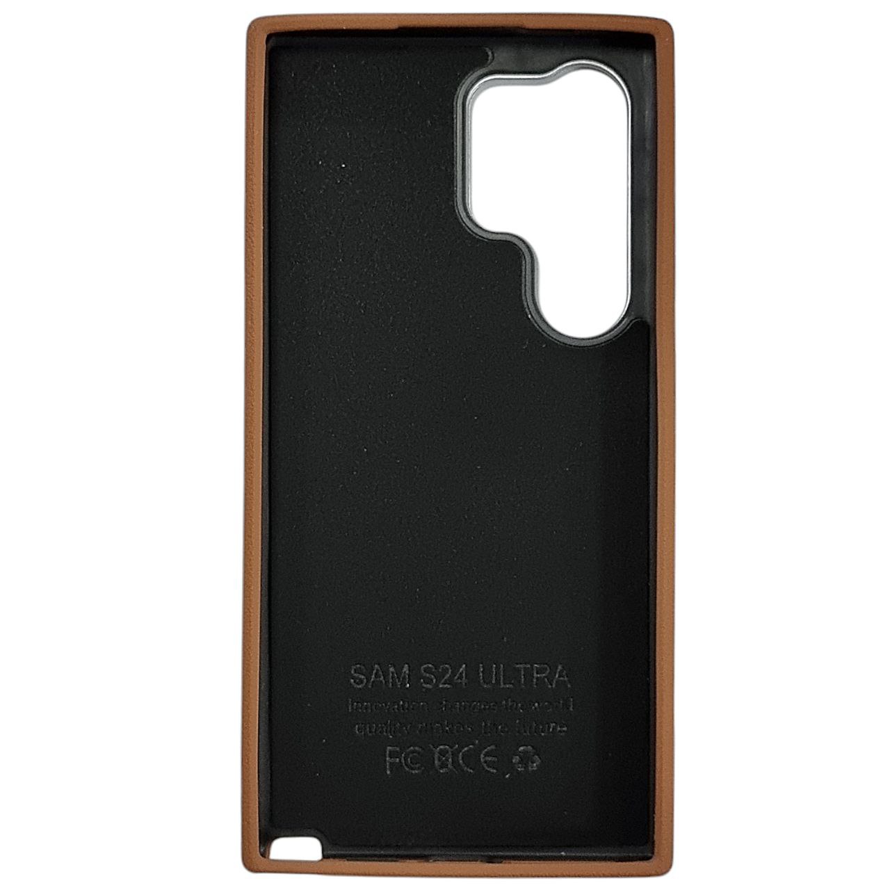 Накладка (з мікрофіброю) Leather Case Metal Buttons для Samsung S24 Ultra- коричневий — изображение 3
