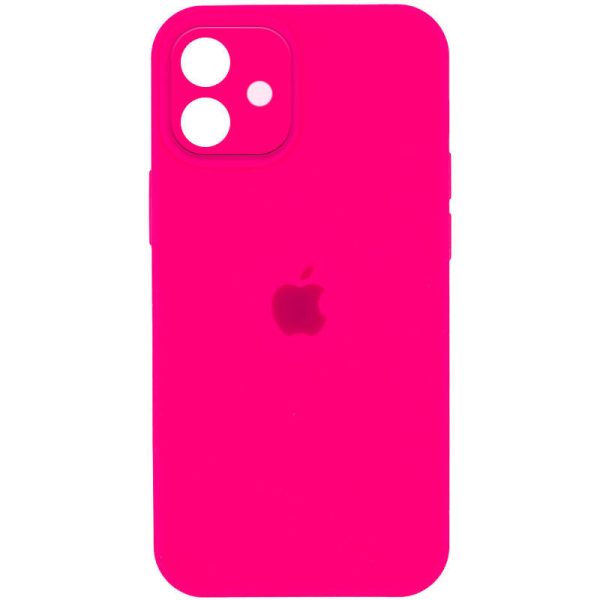 Накладка (з мікрофіброю) Silicon Case Full Camera для iPhone 12- яскраво-рожевий
