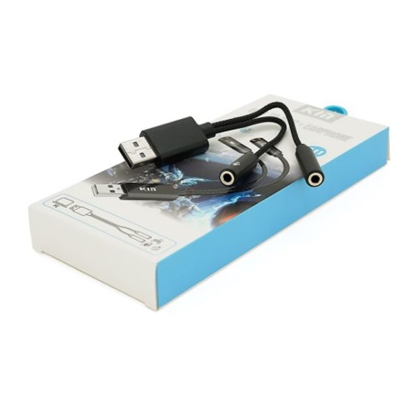 Перехідник KIN KY-211 USB to 2*3.5 (мікрофон+навушник)