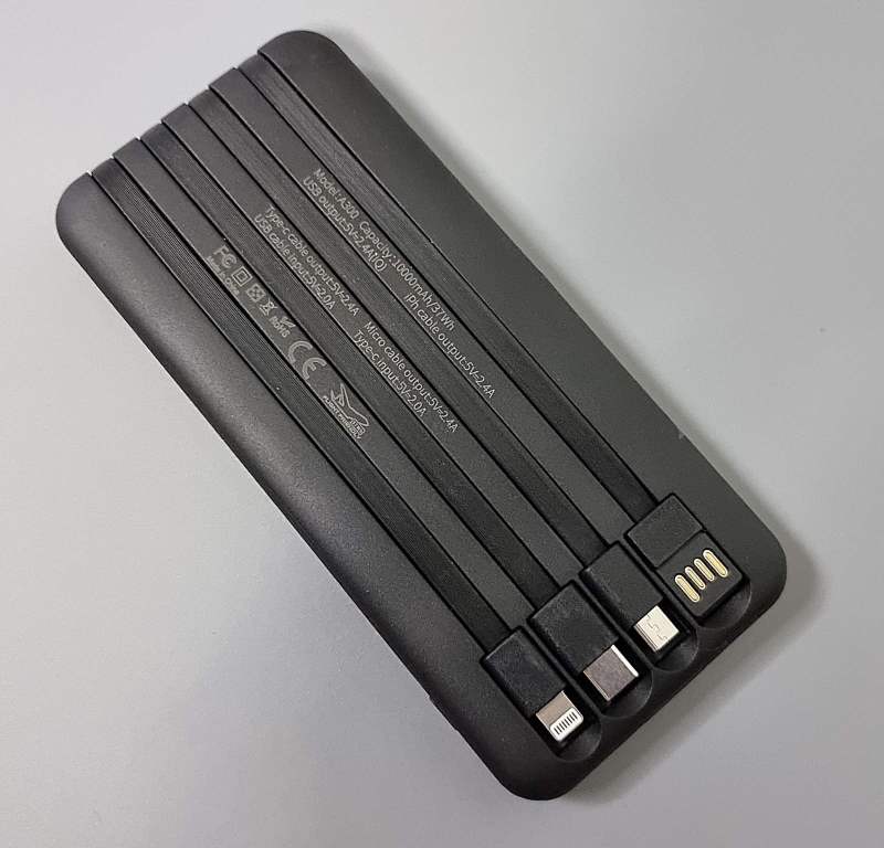 Power Bank Aspor A300 10000mAh 2.4A+ cable USB/Micro/Lightning/Type-C- чорний — изображение 4