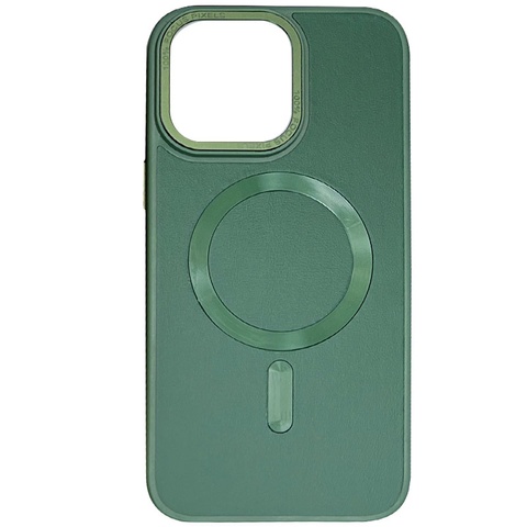 Накладка шкіряна Bonbon Leather Metal Style with Magnetic для iPhone 13 Pro- сосново зелений