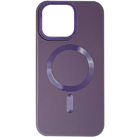Накладка шкіряна Bonbon Leather Metal Style with Magnetic для iPhone 13 Pro- темно-фіолетовий