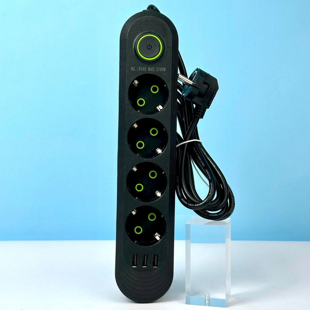Мережевий подовжувач UA Power F04U на 4 розетки + 3USB (2м)- чорний