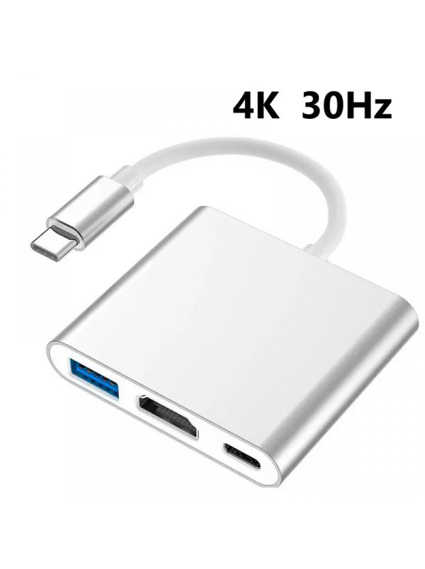 Перехідник (конвертер) 4K Type-C to Device 3в1 (HDMI+USB3.0+Type-C)- білий