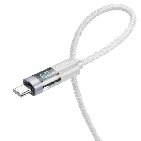 USB-C кабель Borofone BU46 Basic PD60W Type-C to Type-C with display 1.2m- сірий