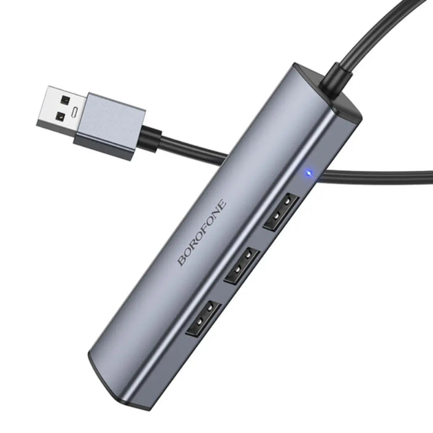 USB HUB Borofone DH12 Smart (4 порта*USB2.0) 1.2м- сірий — изображение 3