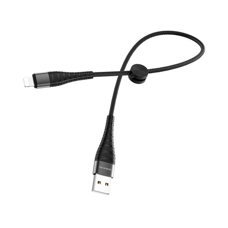 USB кабель Borofone BX32 Munificent nylon Lightning (0.25м/2.4A)- чорний — изображение 2
