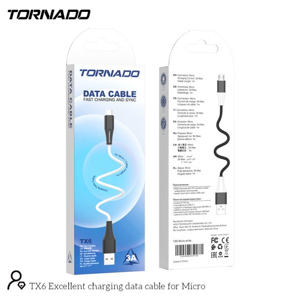 USB кабель Tornado TX6 Micro (3,0A/1м)- білий